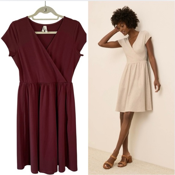 Pact Dresses & Skirts - NWOT Pact Organic Cotton Fit & Flare Crossover Dress Plum Wine Rare SZ Medium